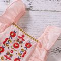 Ethnic Style Baby Girl 100% Cotton Floral Embroidery Ruffle Decor Flutter-sleeve Top and Shorts Pink Set Light Pink