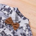 2pcs Toddlr Boy Playful Dinosaur Print Lapel Collar Bow tie Design Shirt and Shorts Set White