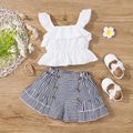 2pcs Baby Girl 100% Cotton Striped Layered Skirt and Ruffle Trim Tank Top Set White