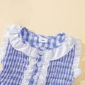Summer Picnic Baby Girl Shirred Plaid Ruffle Decor Sleeveless Blue Tank Dress Blue