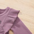 2pcs Baby Girl 95% Cotton Long-sleeve Rib Knit Ruffle Trim Bowknot Spliced Butterfly Embroidered Mesh Dress with Headband Set Purple image 4