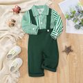 2pcs Baby Boy Green Striped Long-sleeve Shirt and Solid Overalls Set Green
