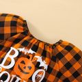 Halloween 3pcs Baby Girl Plaid Long-sleeve Graphic Romper and Bow Front Mesh Tutu Skirt with Headband Set Orange