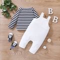 2pcs Baby Boy/Girl 95% Cotton Panda Print Overalls and Long-sleeve Striped Tee Set White image 2