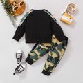 2pcs Baby Boy Long-sleeve Letter Print Sweatshirt and Camouflage Print Sweatpants Set Army green image 2