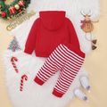 Christmas 2pcs Baby Boy/Girl Deer Embroidered Long-sleeve Hoodie and Striped Sweatpants Set Red image 2