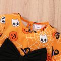 Halloween 2pcs Baby Girl Bow Front Allover Print Long-sleeve Pom Poms Romper with Headband Set Orange