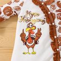 Thanksgiving Baby Girl Turkey & Letter Graphic Spliced Allover Print Long-sleeve Button Front Jumpsuit White image 4