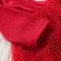 Christmas Baby Girl 95% Cotton Long-sleeve Deer Embroidered Spliced Glitter Mesh Dress Red image 5