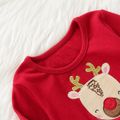Christmas Baby Girl 95% Cotton Long-sleeve Deer Embroidered Spliced Glitter Mesh Dress Red image 3