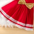 Christmas 2pcs Baby Girl Red Flare-sleeve Bow Front Lace Trim Dress with Headband Set Red image 5