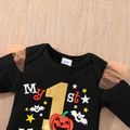 Halloween 3pcs Baby Girl 95% Cotton Long-sleeve Letter Print Romper and Mesh Tutu Skirt with Headband Set Orange
