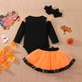Halloween 3pcs Baby Girl 95% Cotton Long-sleeve Letter Print Romper and Mesh Tutu Skirt with Headband Set Orange