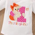 Thanksgiving Day 3pcs Baby Girl 95% Cotton Long-sleeve Turkey & Letter Embroidered Romper and Polka Dot Print Skirt with Headband Set Pink image 5