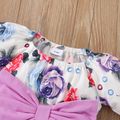 3pcs Baby Girl Allover Floral Print Flare-sleeve Bow Front Romper and Headband with Calf Sleeves Set Purple image 3