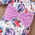 3pcs Baby Girl Allover Floral Print Flare-sleeve Bow Front Romper and Headband with Calf Sleeves Set Purple image 4