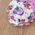 3pcs Baby Girl Allover Floral Print Flare-sleeve Bow Front Romper and Headband with Calf Sleeves Set Purple image 5