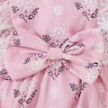 2pcs Baby Girl Allover Floral Print Corduroy Spliced Lace Long-sleeve Bow Front Romper with Headband Set Pink image 5