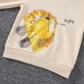 2pcs Toddler Boy Playful Lion Print Sweatshirt and Plaid Pants Set Creamcolored image 4