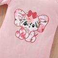2pcs Baby Girl Elephant Embroidered Pink Floral Ruffle Trim Long-sleeve Jumpsuit with Headband Set Pink image 5