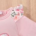 2pcs Baby Girl Elephant Embroidered Pink Floral Ruffle Trim Long-sleeve Jumpsuit with Headband Set Pink image 4