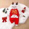 Christmas Baby Boy/Girl 95% Cotton Letter Graphic Spliced Snowflake Print Long-sleeve 3D Antler Hooded Jumpsuit REDWHITE image 1
