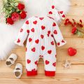 Valentine's Day 2pcs Baby Girl Allover Heart Print Long-sleeve Bow Front Jumpsuit with Headband Set Red image 2