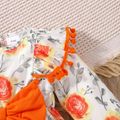Baby Girl Allover Floral Print Ruffle Trim Pom Poms Bow Decor Long-sleeve Dress Orange image 4