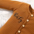 Baby Boy/Girl Letter Embroidered Long-sleeve Ribbed Jumpsuit Brown image 4