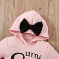 2pcs Baby Girl Bow Front Letter Print Long-sleeve Hoodie and Colorblock Pants Set Pink image 3