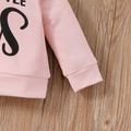 2pcs Baby Girl Bow Front Letter Print Long-sleeve Hoodie and Colorblock Pants Set Pink image 5