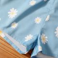 Kid Girl Button Flounced Slip Top Bowknot Floral Daisy Shorts 2-piece Suits Light Blue