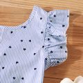 Pretty Kid Girl Striped Heart-shaped Bowknot Flounced Casual Suits Blue