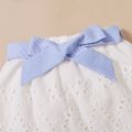 Trendy Toddler Girl Stripe Print Bowknot Ruffle Flounce Set Blue image 4