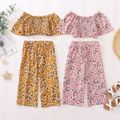 Fashionable Kid Girl Floral Off Shoulder Top Casual Suits Ginger