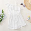 Pretty Kid Girl Flounced Lace Solid One Shoulder Rompers White