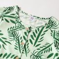 Kid Girl Leaf Print Flutter-sleeve Top and Solid Shorts with Waistband Green