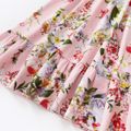 Kid Girl Ruffle Collar Floral Print Long-sleeve Sweet Dress with Belt Pink
