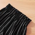 2-piece Kid Girl 100% Cotton Tie Knot Long-sleeve Solid Top and Stripe Ruffled Pants Black