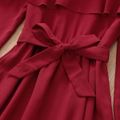 Pretty Kid Girl Flounce Mesh Collar Bowknot DecorLong-sleeve Solid Dress Red