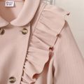 Kid Girl Doll Collar Ruffle Button Design Belted Windbreaker Coat Pink