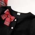 2-piece Kid Girl Christmas Sleeveless Plaid Dress and Bowknot Button Design Black Cardigan Set Red