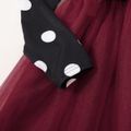 Kid Girl Polka dots Stitching Bowknot Design Long-sleeve Mesh Dress Burgundy image 5