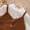 2-piece Kid Girl Mock Neck Long-sleeve White Top and Button Design Overall Dress Brown