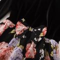 Kid Girl Bowknot Design Velvet Floral Print Stitching Long-sleeve Dress Black