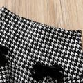 2-piece Kid Girl Velvet Long-sleeve Black Top and Bowknot Design Houndstooth Skirt Set Black