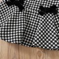 2-قطعة كيد فتاة المخملية طويلة الأكمام بلوزة سوداء وتصميم Bowknot مجموعة تنورة houndstooth أسود