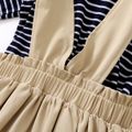 2-piece Kid Girl Stripe Long-sleeve Tee and Khaki Suspender Skirt Set Khaki