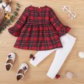 2pcs Baby Girl 100% Cotton Red Plaid Long-sleeve Top and Bowknot Trousers Set Red image 2