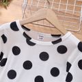 2-piece Kid Girl Polka dots Long-sleeve Tee and Cat Print Skirt Set White